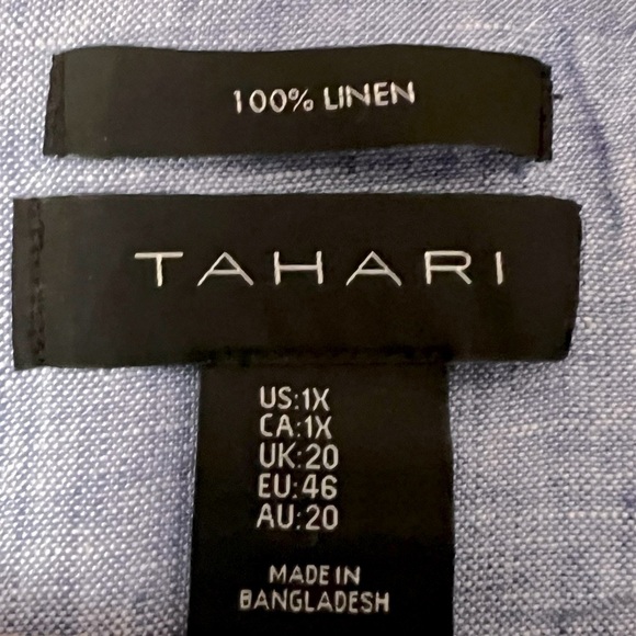 Tahari 100% Linen Blue Round Neck Button Up Shirt Contemporary Preppy Coastal 1X - Picture 4 of 14